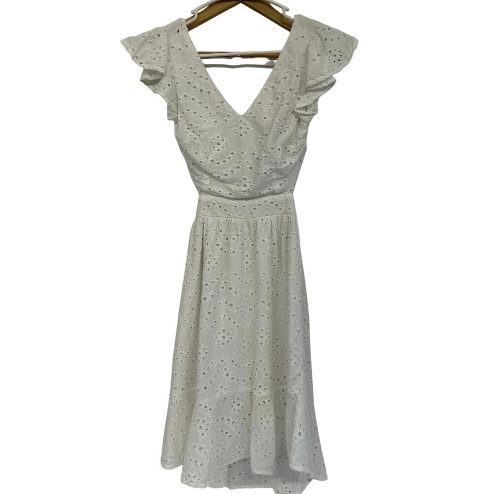Jessica Simpson Dresses Women's XS White A-Line eyelet Open Back Knot tie